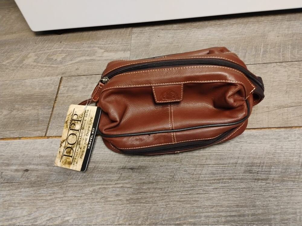 Dopp Toiletry Men's Brown Leather Water Dopp Travel Bag